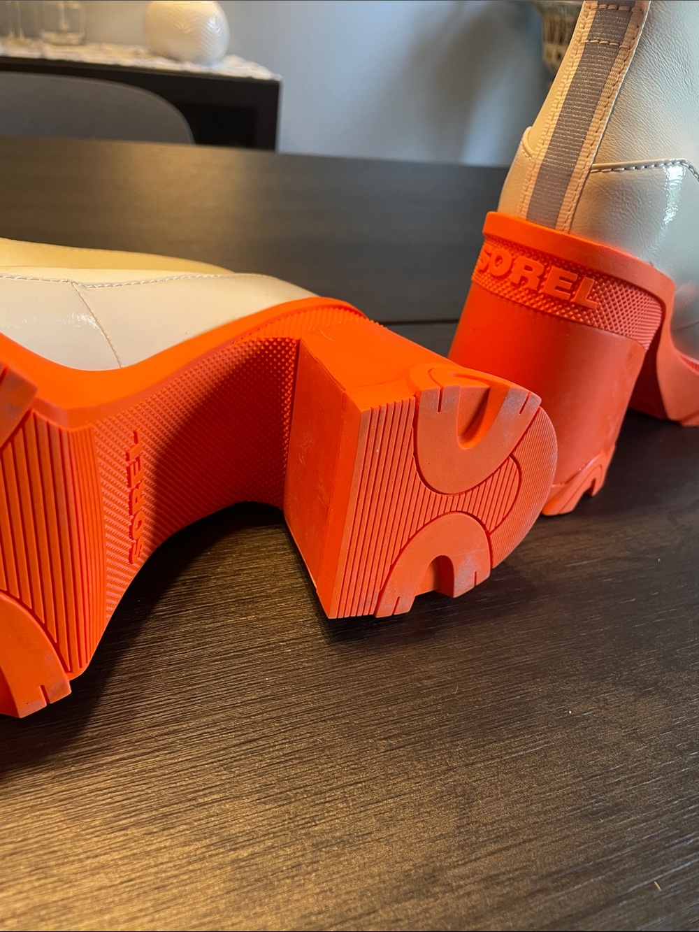 Sorel Brex Ceramic White and Orange Chunky Heel Ankle Boot - Picture 6 of 7
